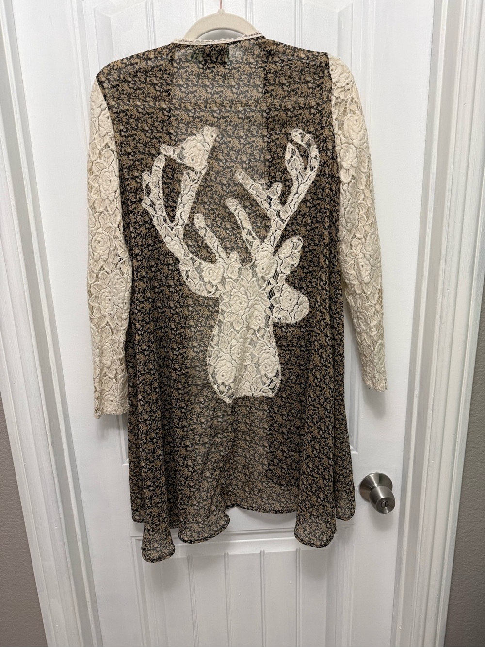 Judith March Women's Sheer Floral Lace Deer Open Cardigan Kimono Small (14-10)